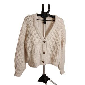 H&M Cream Chunky Knit Cropped Cardigan Sweater Women’s L Cozy Cottagecore